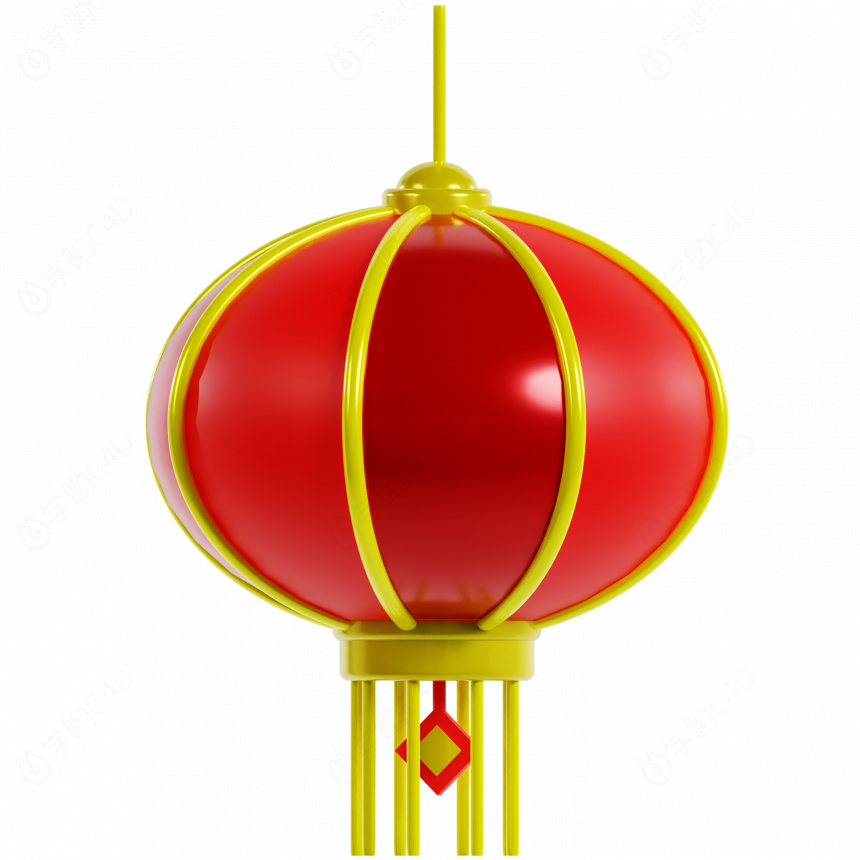 春节喜庆红色新年卡通图标灯笼C4D模型
