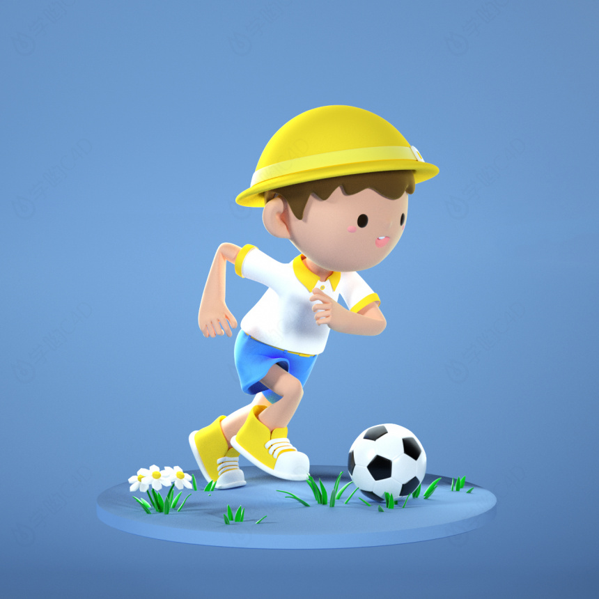 踢足球卡通人物小男孩C4D模型