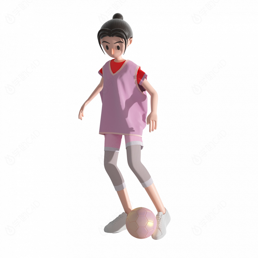 立体运动人物踢足球女孩C4D模型