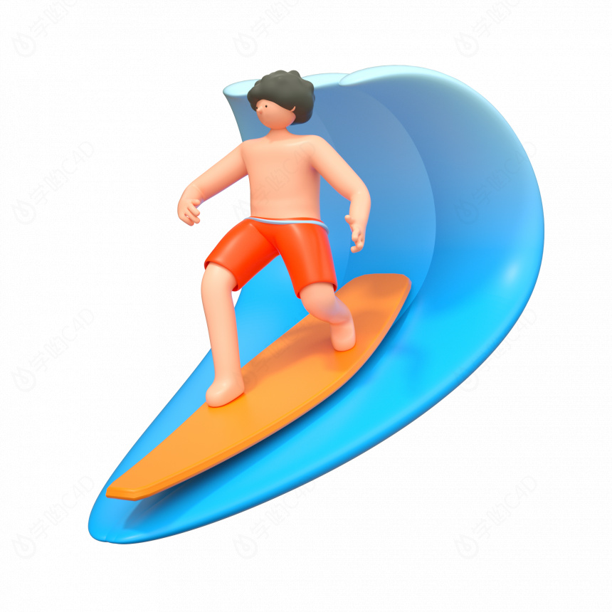 立体夏季人物冲浪C4D模型