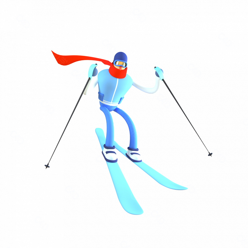 立体冬天滑雪运动员C4D模型