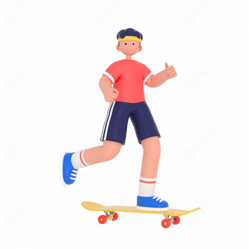 立体滑滑板健身锻炼人物C4D模型