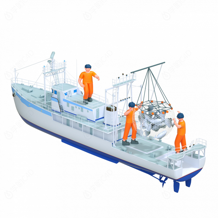 立体海船渔夫C4D模型
