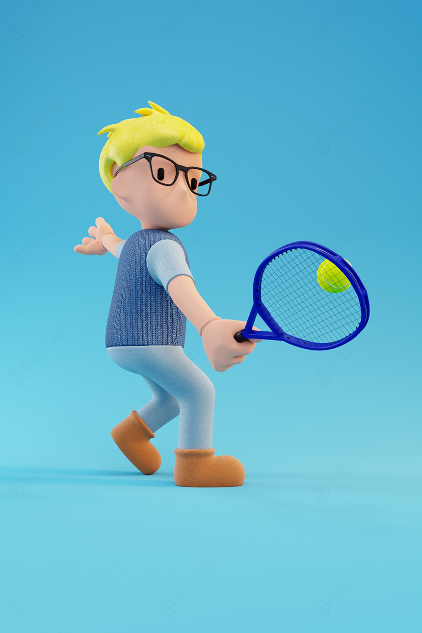 立体创意卡通网球少年运动人物模型C4D模型