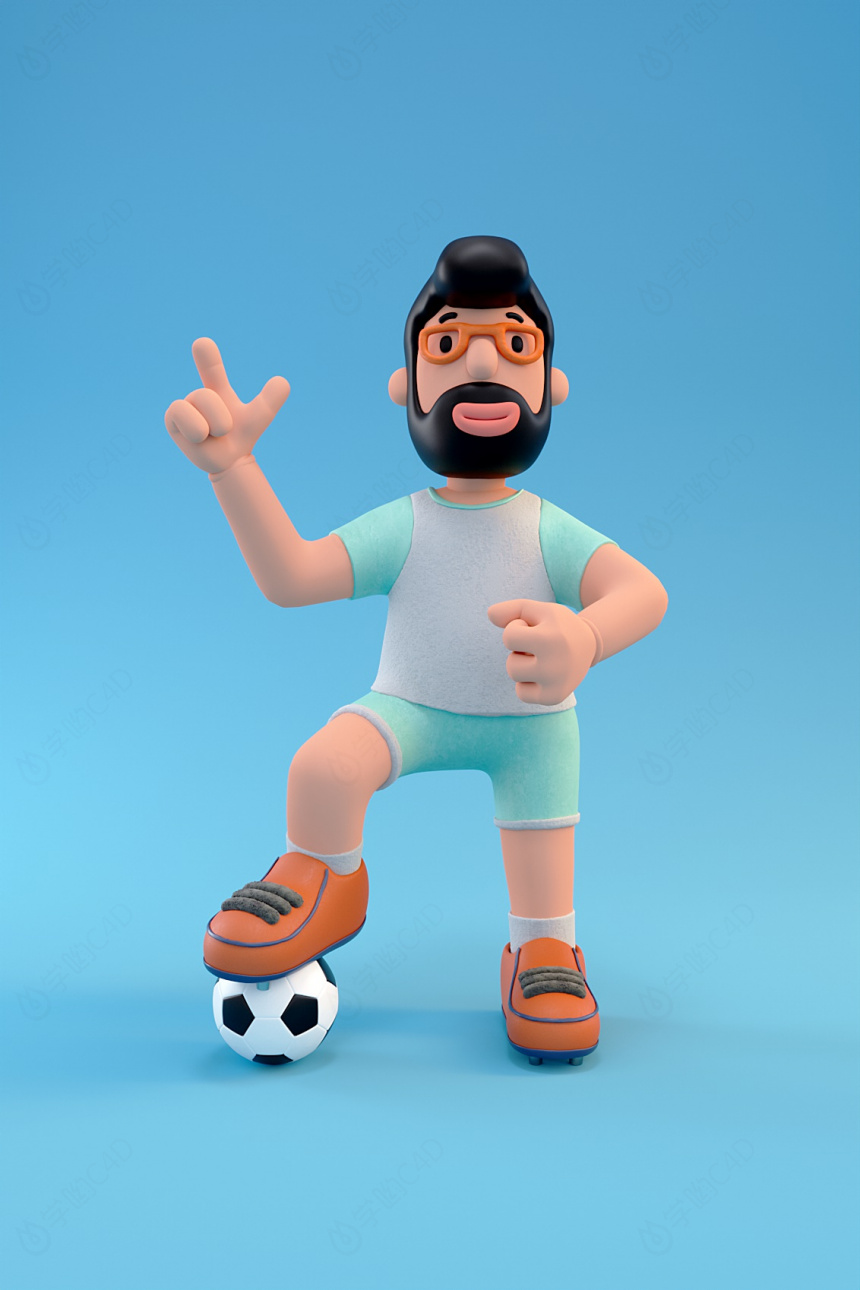 立体卡通创意足球健将运动人物C4D模型