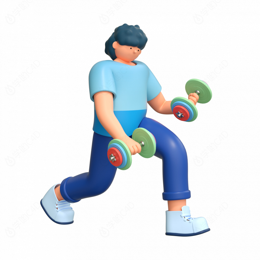 立体动作运动锻炼健身哑铃人物C4D模型