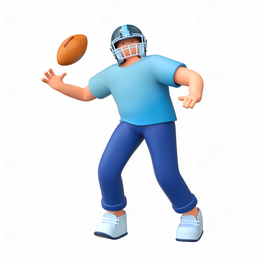 立体运动橄榄球比赛投掷人物C4D模型