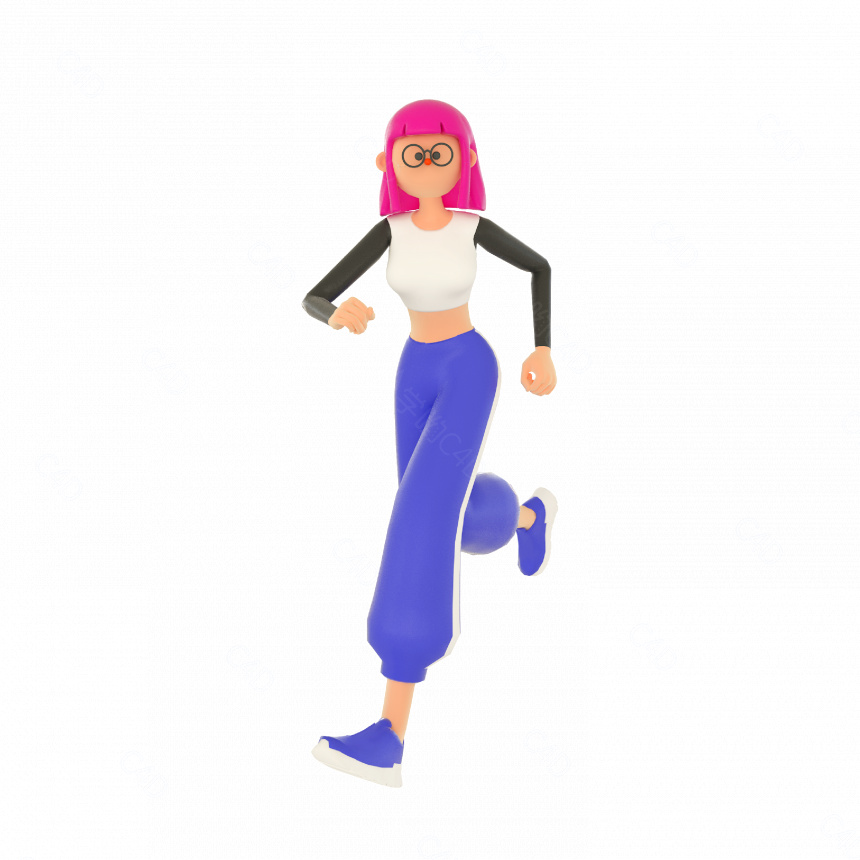 立体跑步运动女生人物C4D模型