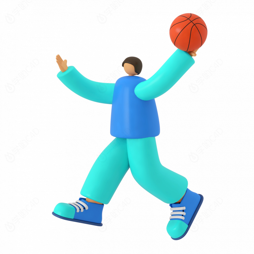 立体卡通打篮球人物C4D模型