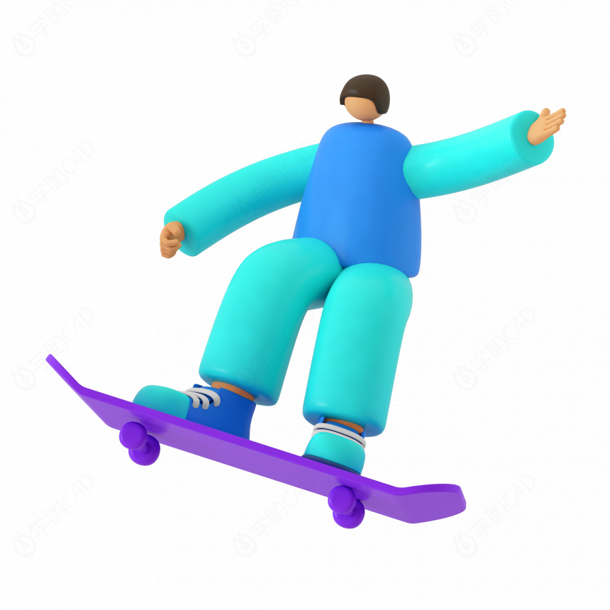 立体卡通玩滑板的人C4D模型