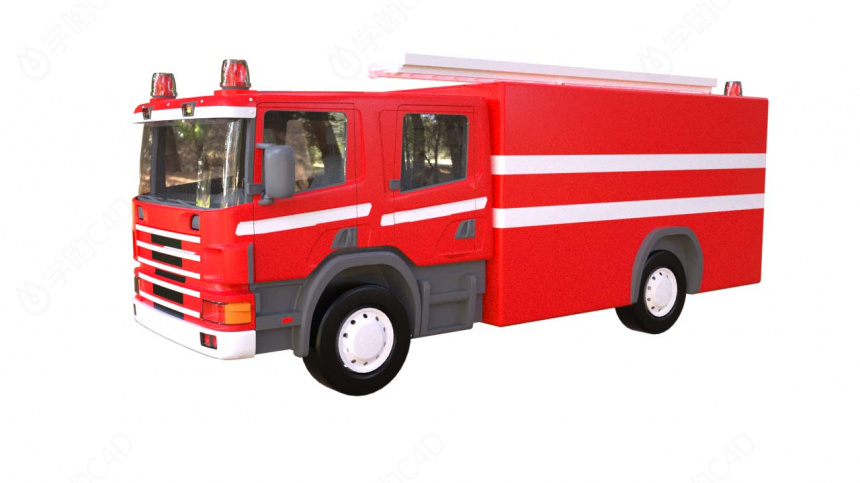 立体交通工具卡通消防车C4D模型