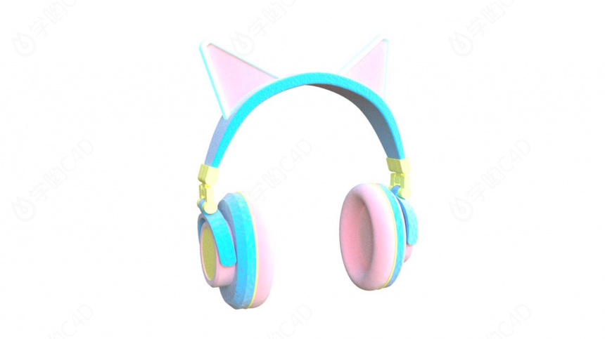 立体卡通猫耳朵耳机C4D模型