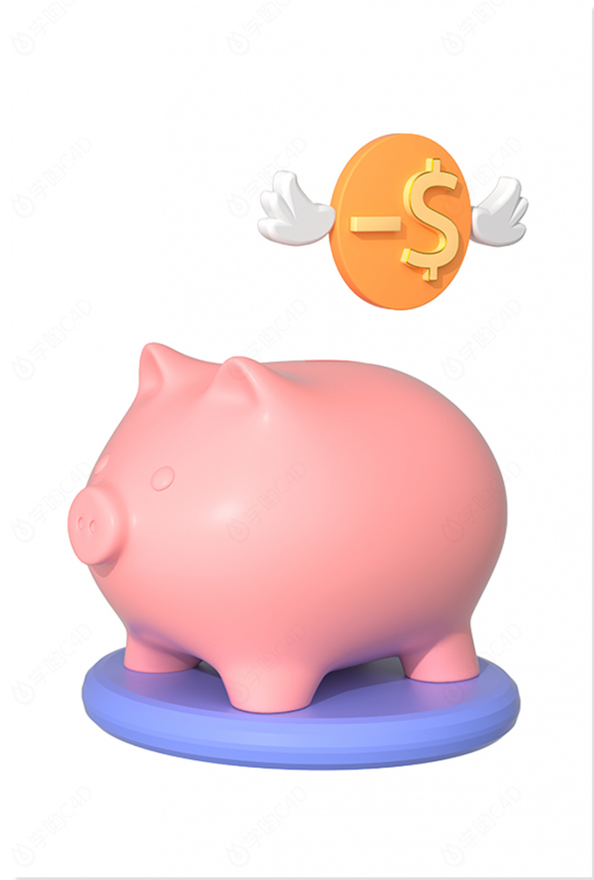 立体卡通图标猪猪粉色存钱罐C4D模型