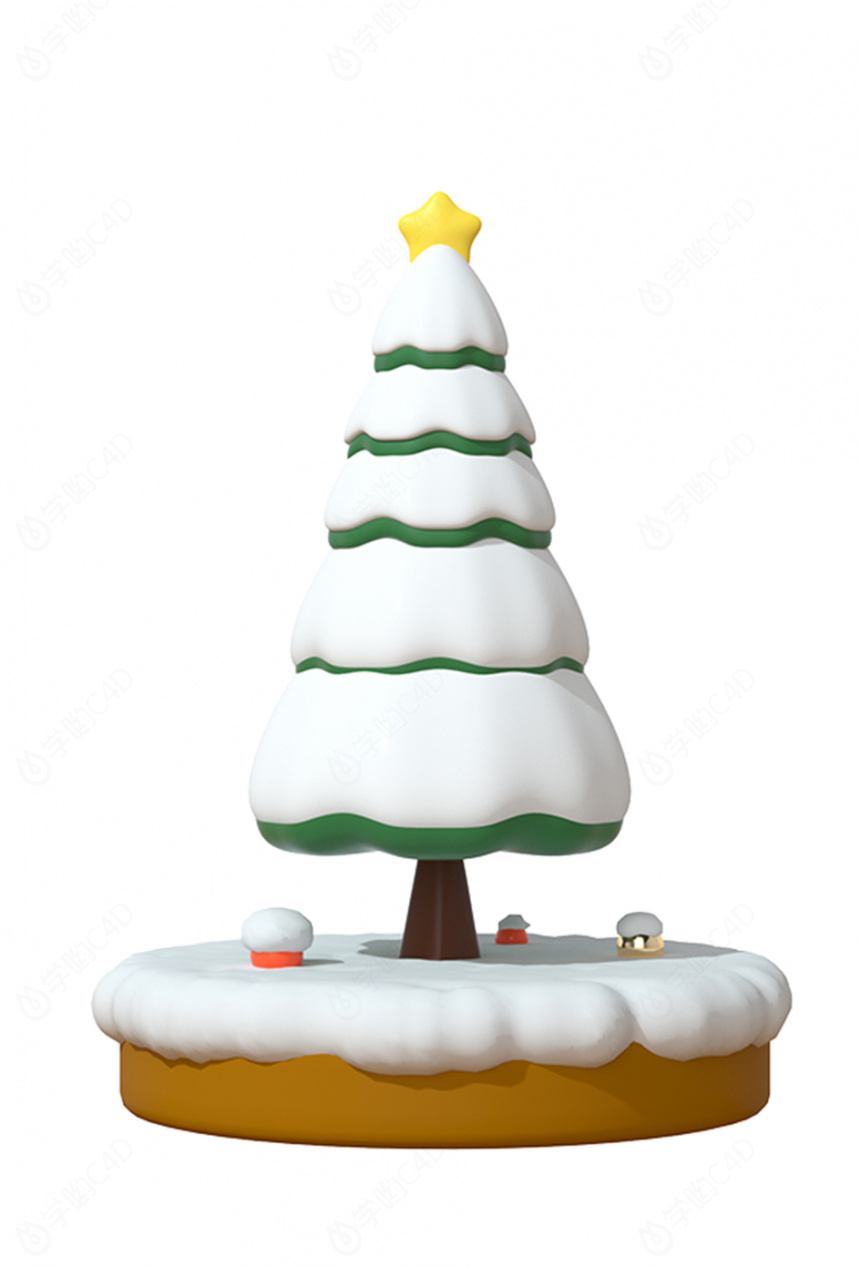 立体卡通图标冬天下雪圣诞树C4D模型