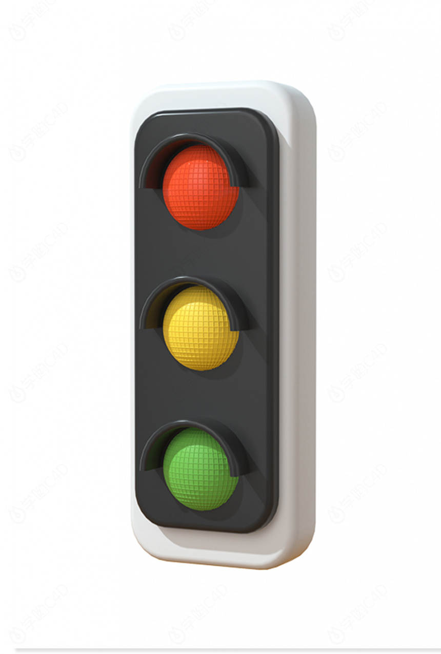 立体卡通警示灯红绿灯交通C4D模型