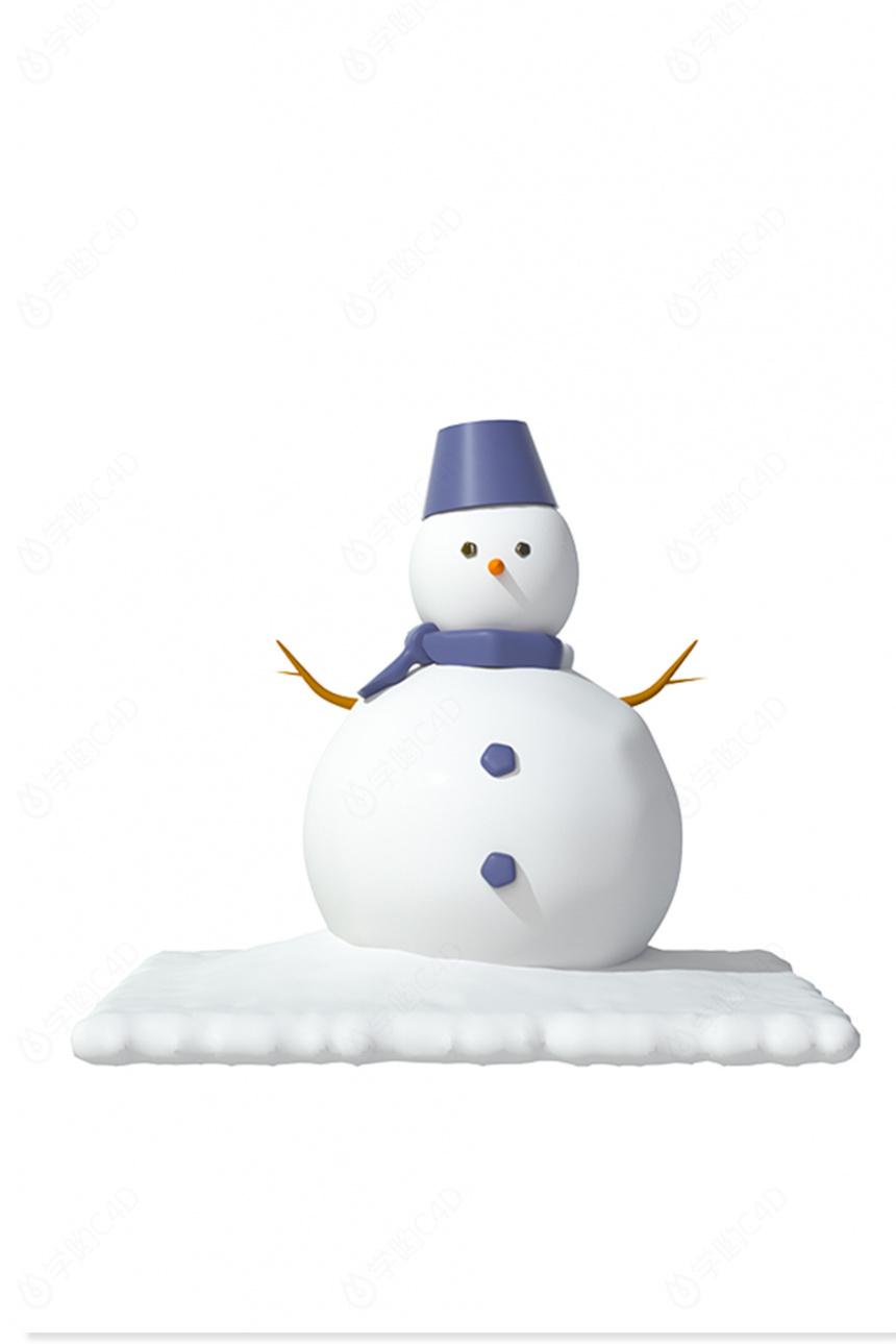 立体卡通冬天 下雪堆雪人C4D模型