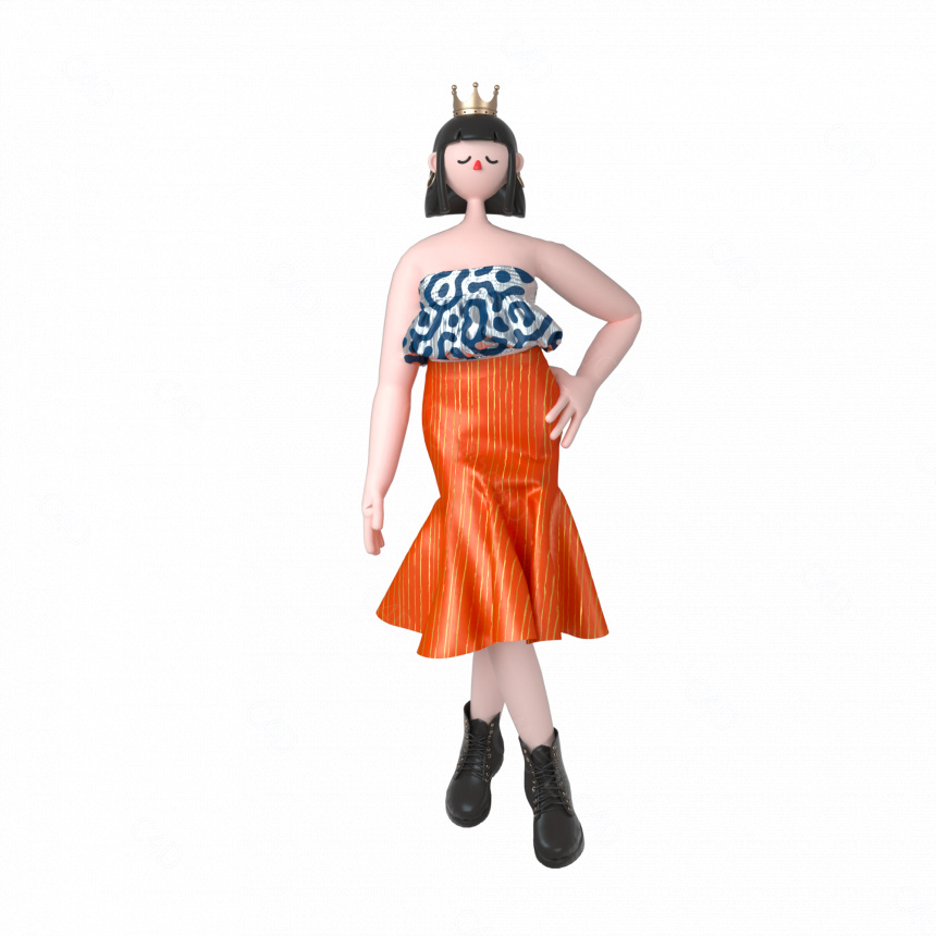 立体卡通女王节戴王冠女性C4D模型