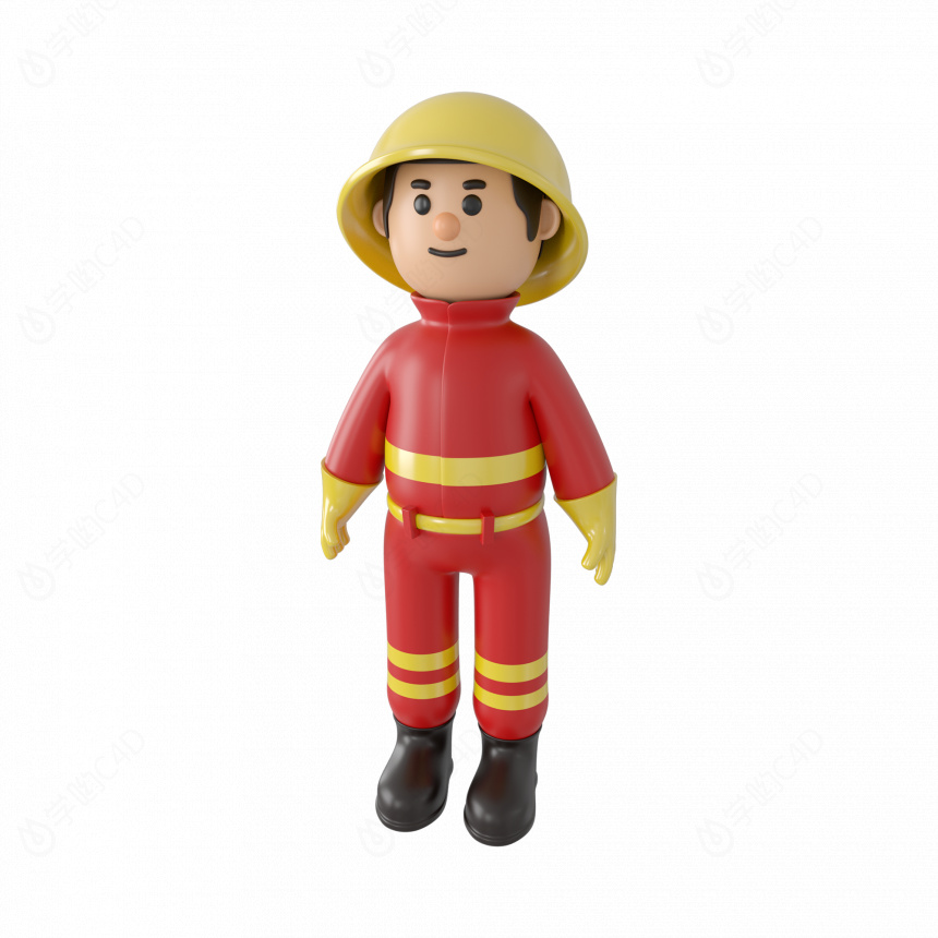 立体卡通消防员人物C4D模型
