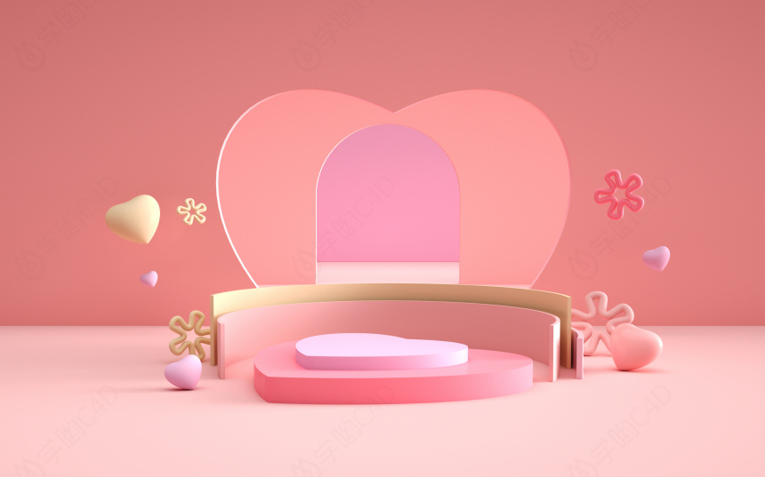 立体浪漫粉色展台C4D模型