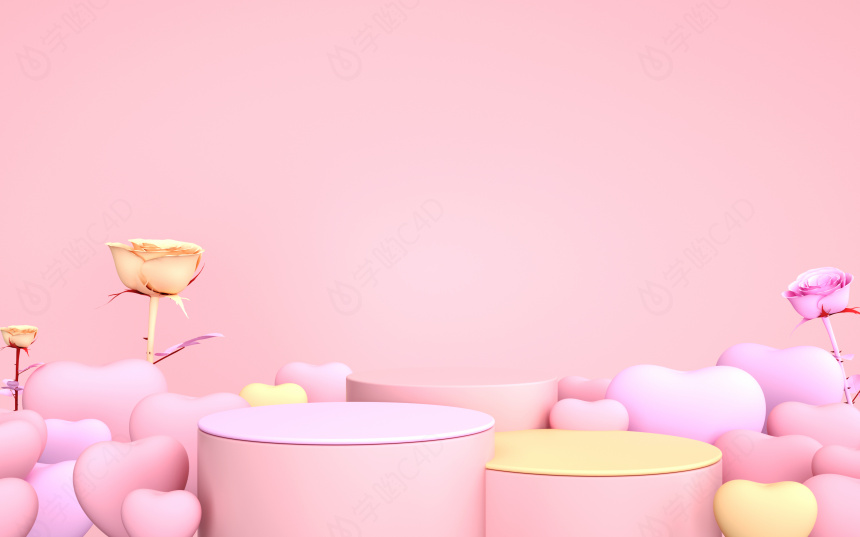 立体粉色爱心电商展台C4D模型