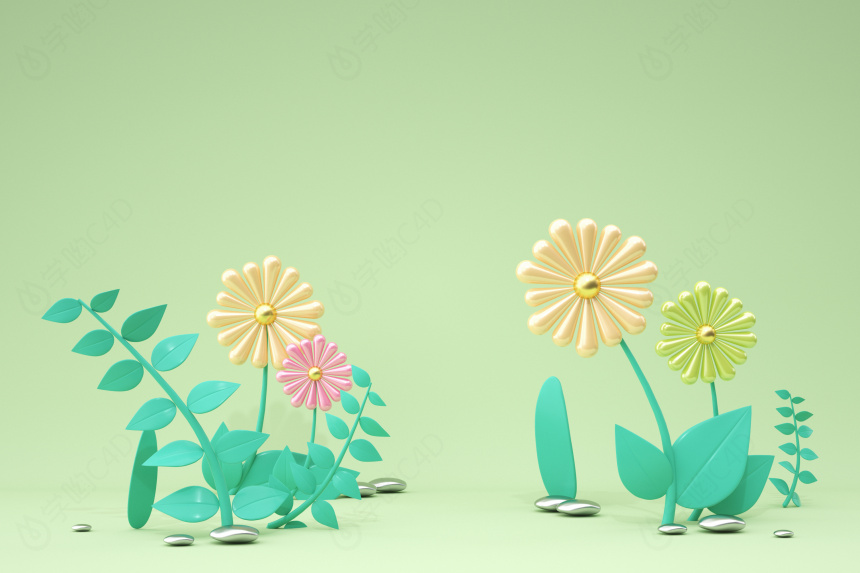立体小清新植物花朵场景C4D模型