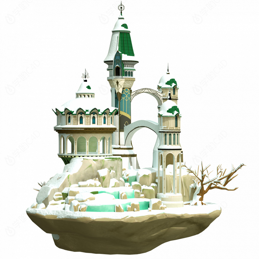 立体建筑白色城堡C4D模型
