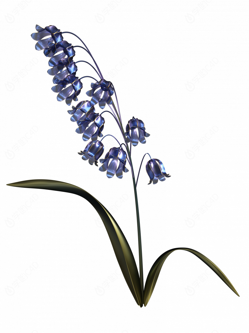 立体蓝紫金属质感炫彩花束C4D模型
