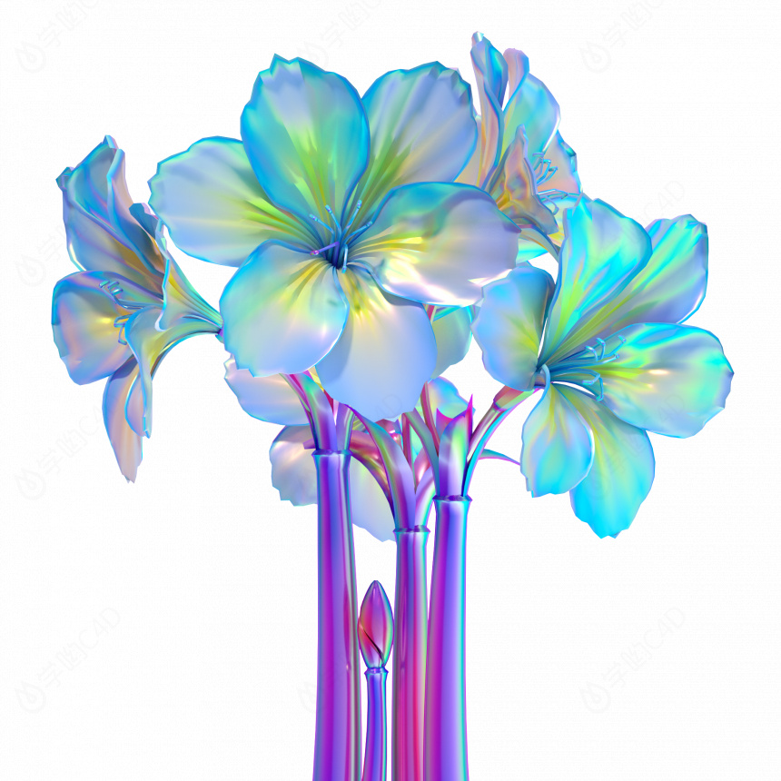 立体酸性蒸汽波装饰植物C4D模型