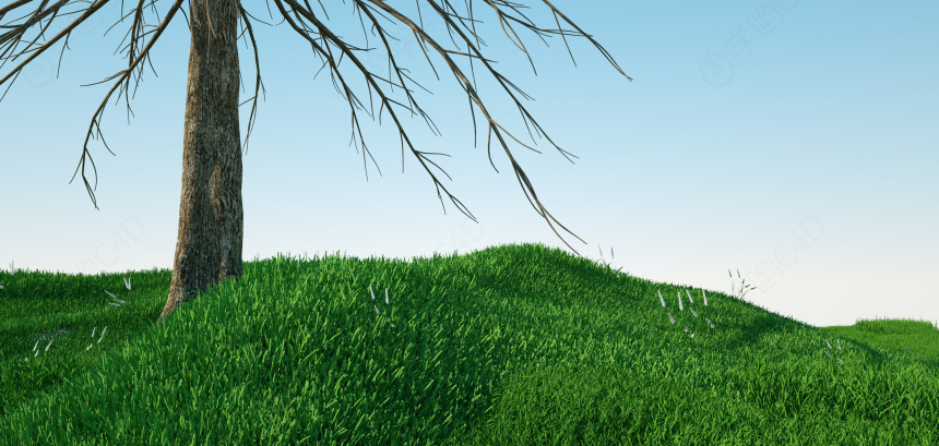 立体草绿色空间写实风景C4D模型