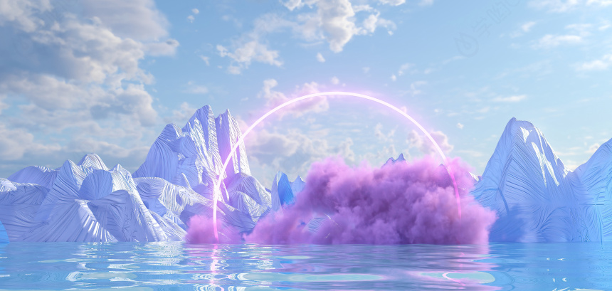 立体唯美紫色云彩山水背景C4D模型