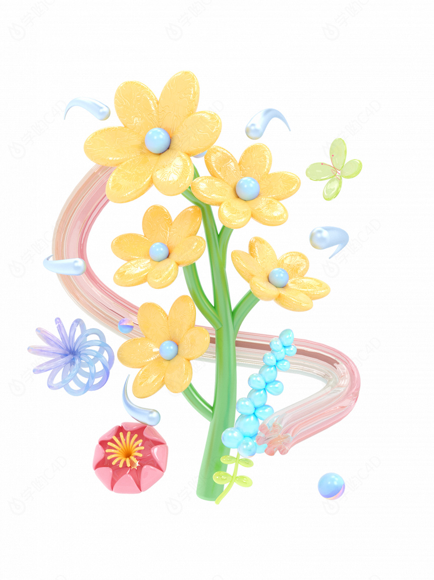 立体春季氛围感多材质花卉C4D模型