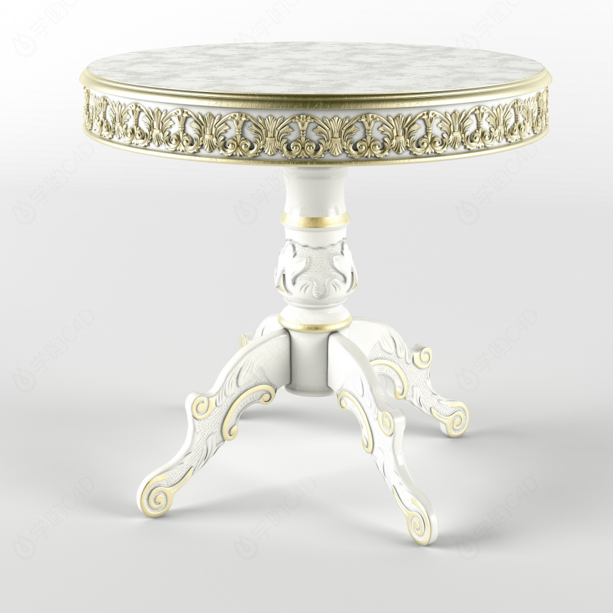 立体欧式雕花复古桌子C4D模型