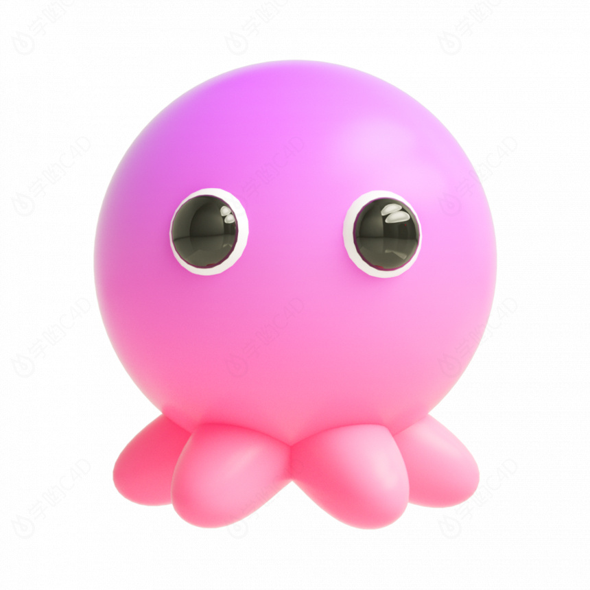 立体紫色拟人表情包章鱼C4D模型