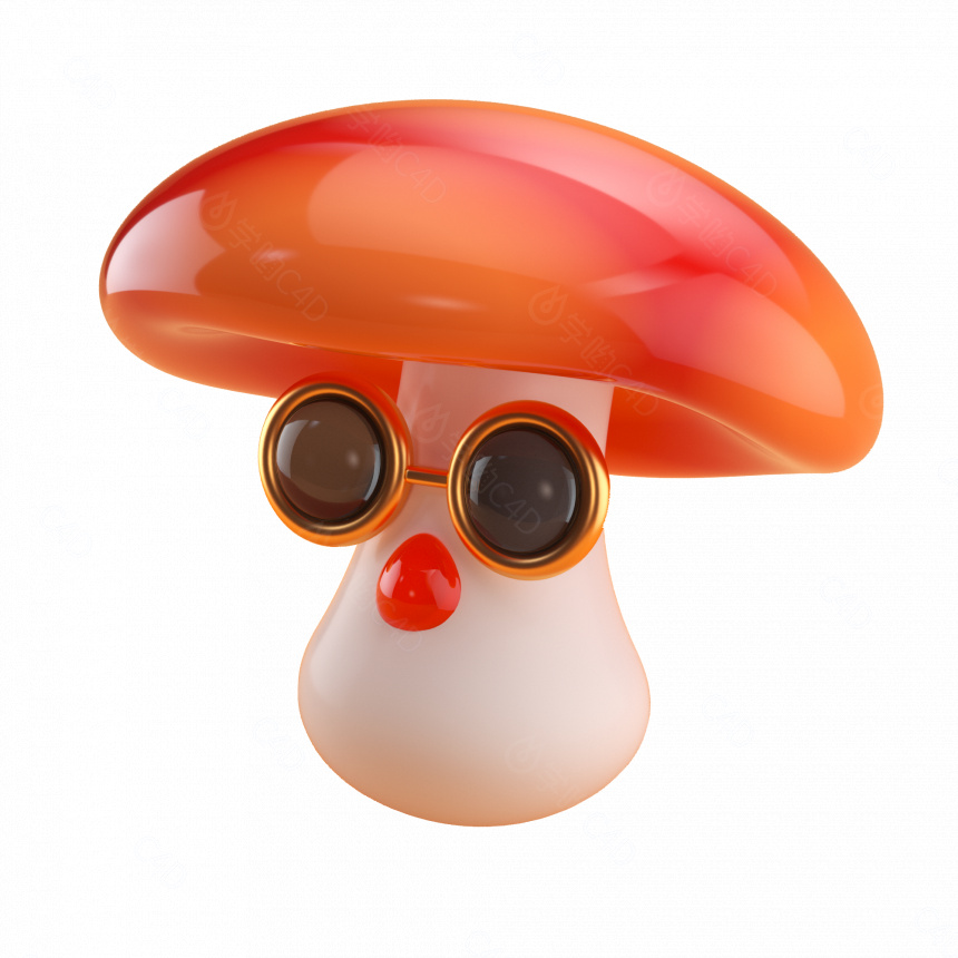 立体卡通拟人蘑菇C4D模型