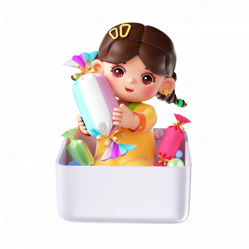 儿童节3D立体可爱小女孩糖果盒图片C4D模型