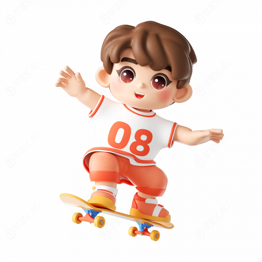 立体滑板可爱男孩C4D模型