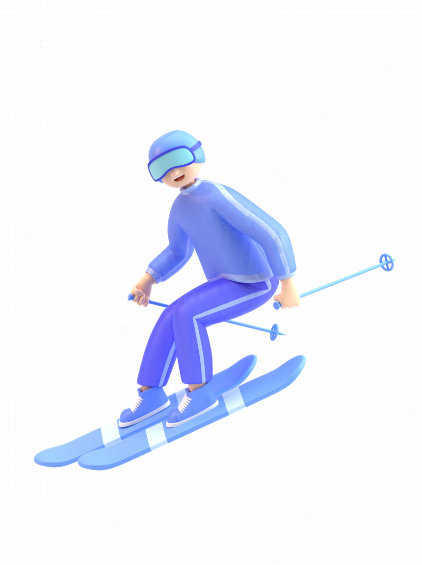 立体滑雪运动卡通人物C4D模型