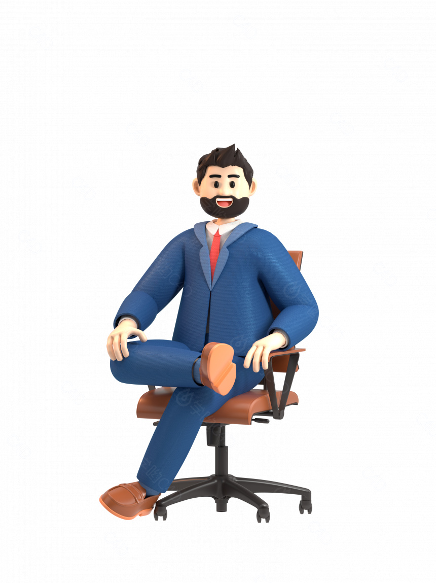 立体坐椅子跷二郎腿卡通人物C4D模型