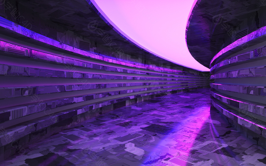立体未来感紫色灯光空间C4D模型