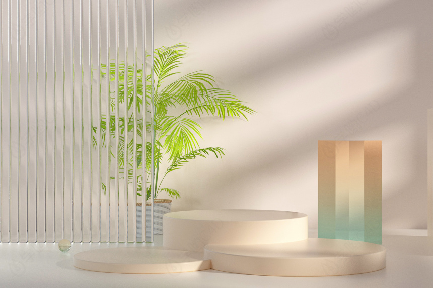 立体简约长虹玻璃植物展台C4D模型