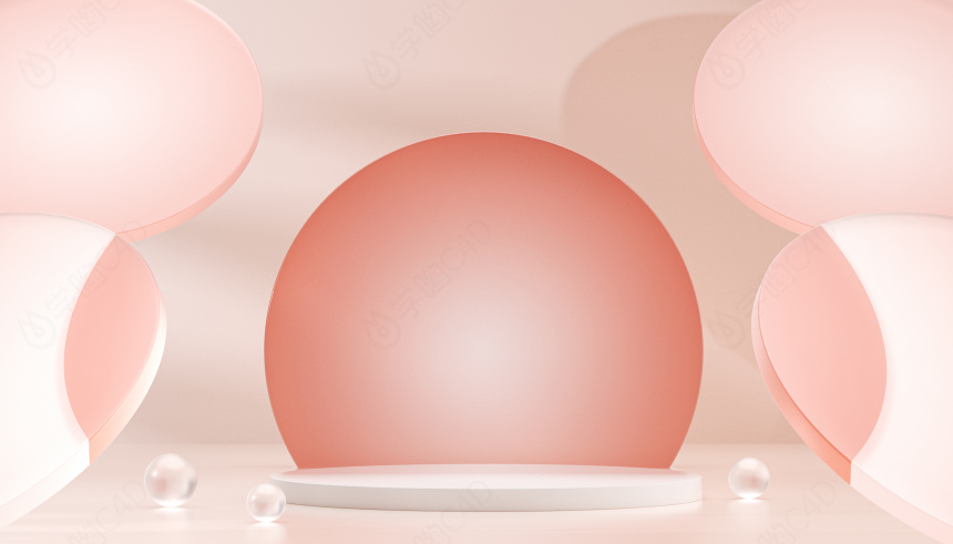 立体极简粉色光影展台背景C4D模型
