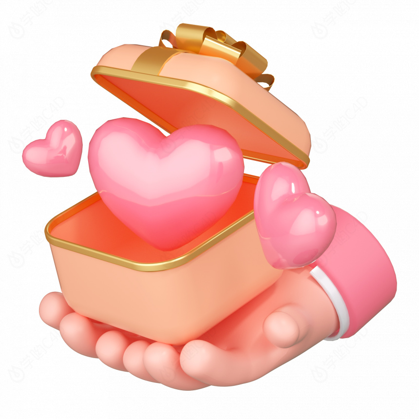 立体情人节礼盒手拿粉色爱心C4D模型