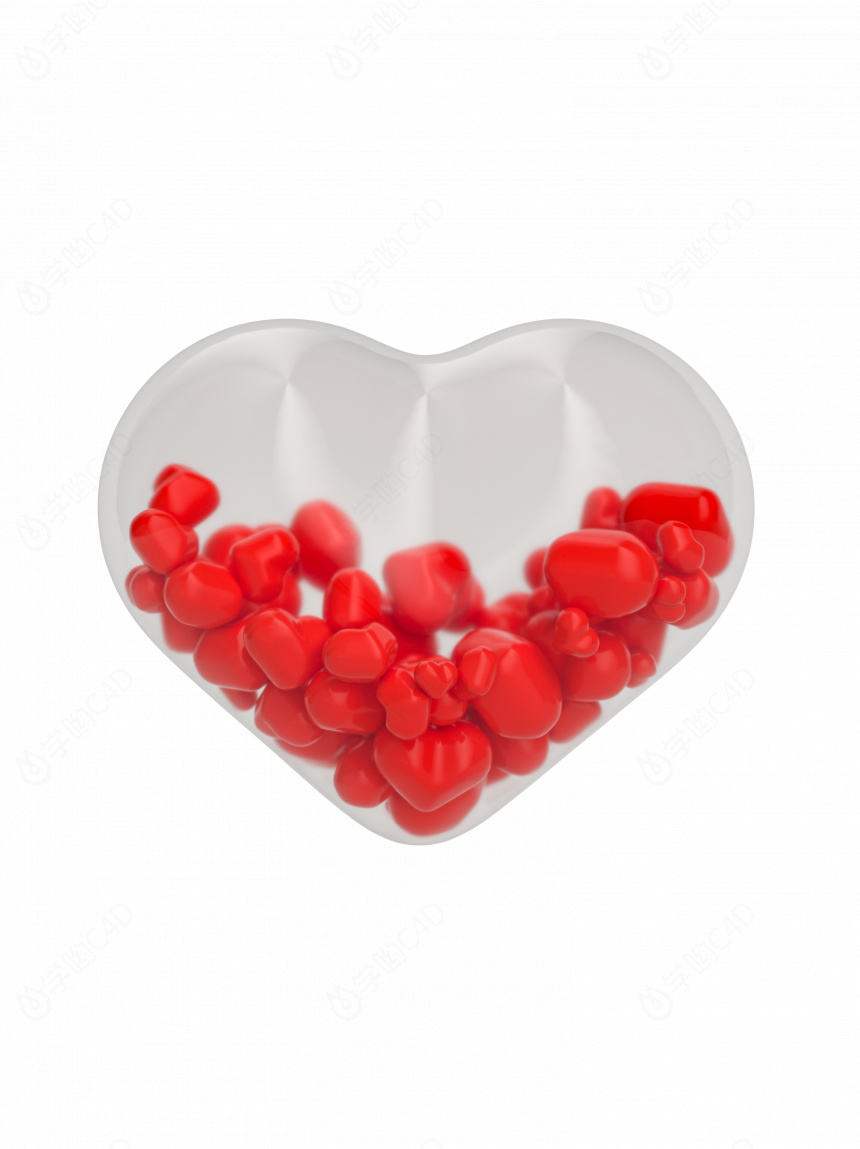 立体情人节创意立体红色爱心元素C4D模型