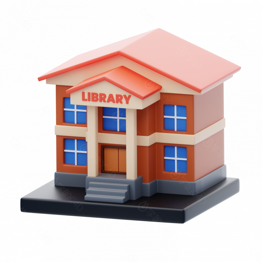 立体卡通图书馆小建筑C4D模型