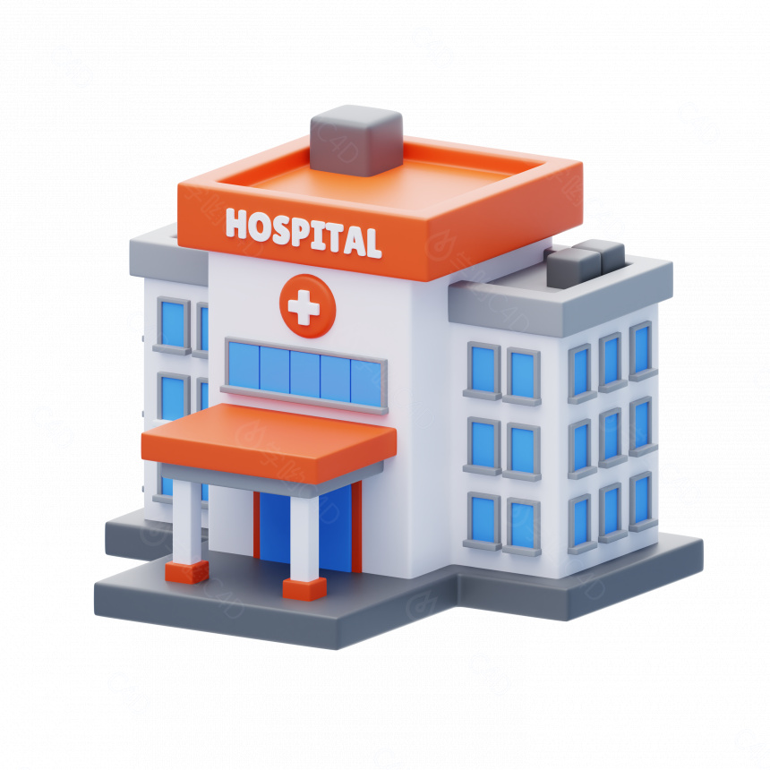 立体卡通医院小建筑C4D模型