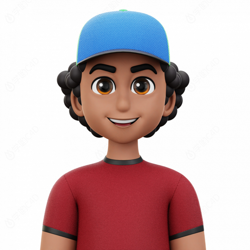 立体卡通人物蓝帽子大眼睛微笑男士头像C4D模型