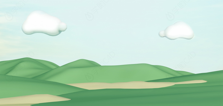 立体卡通绿色春季山水C4D模型