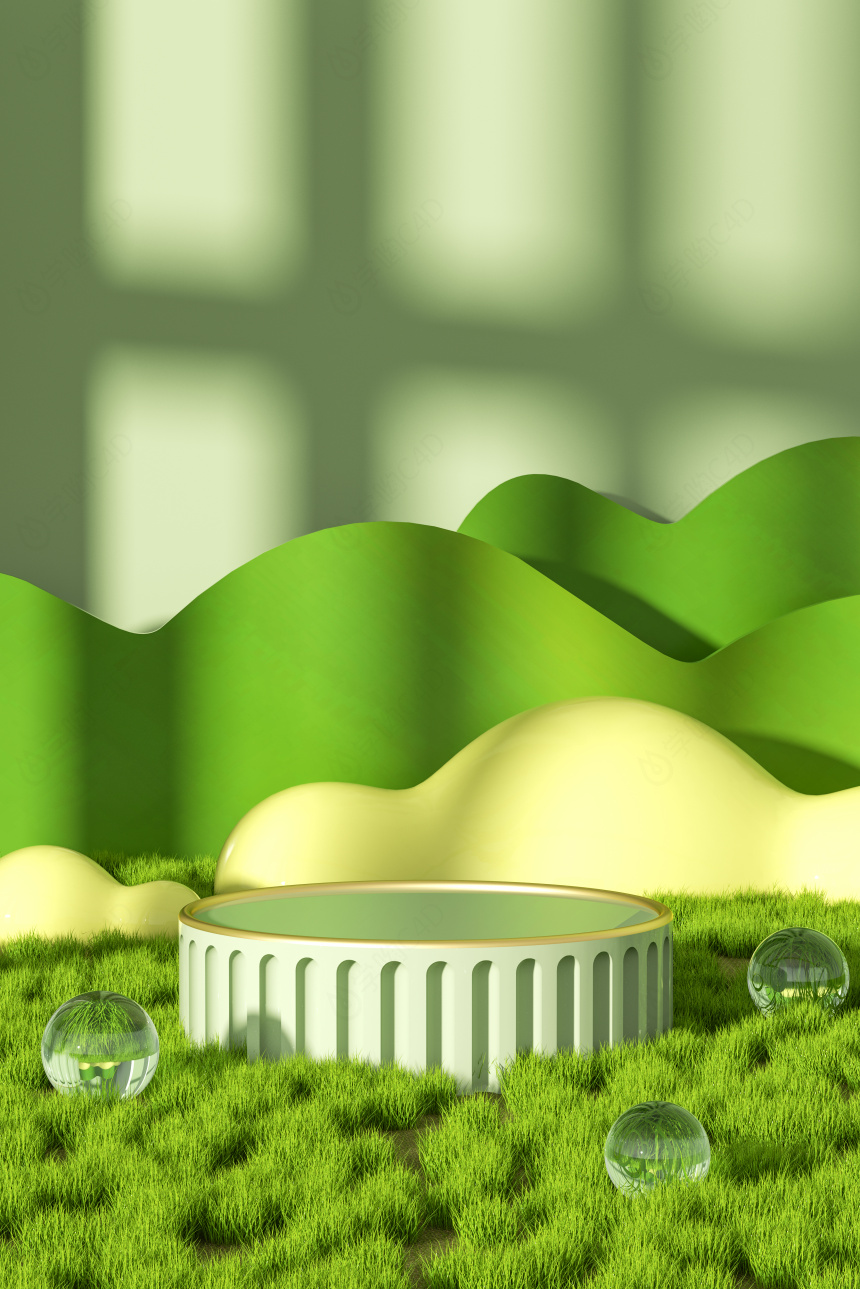 立体春天各种形状绿色立体场景C4D模型