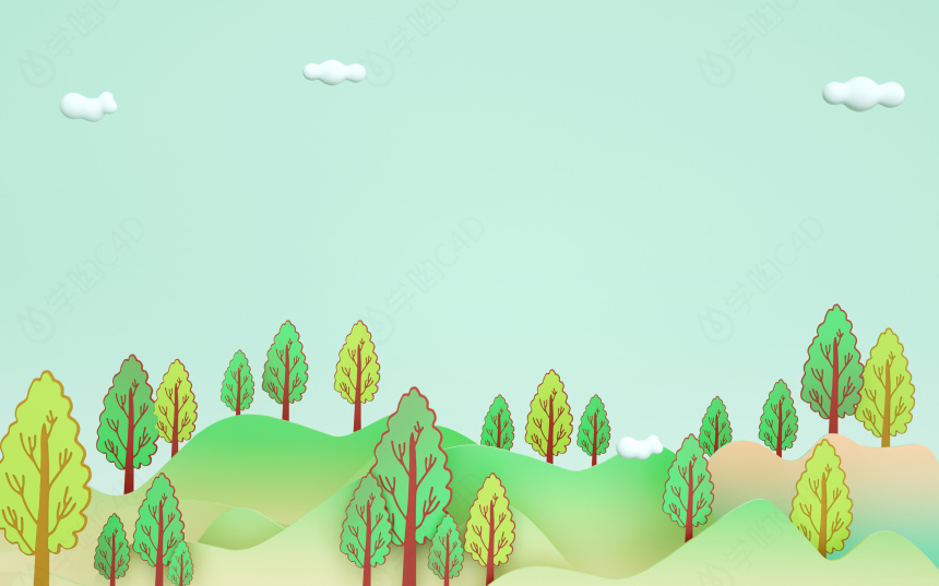 立体三维绿色春天树林场景C4D模型