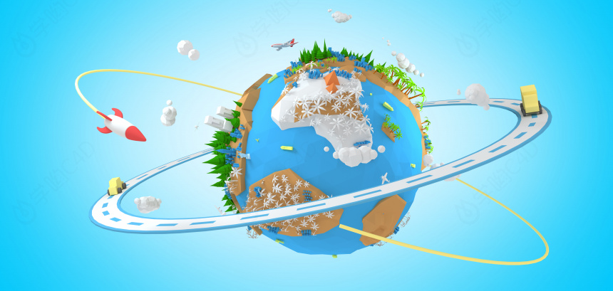 立体蓝色天猫出游季旅行地球C4D模型